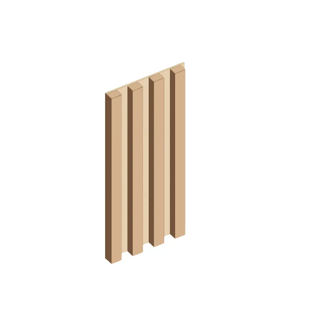 A 3d rendering of an aluminium wooden batten system on a white background.