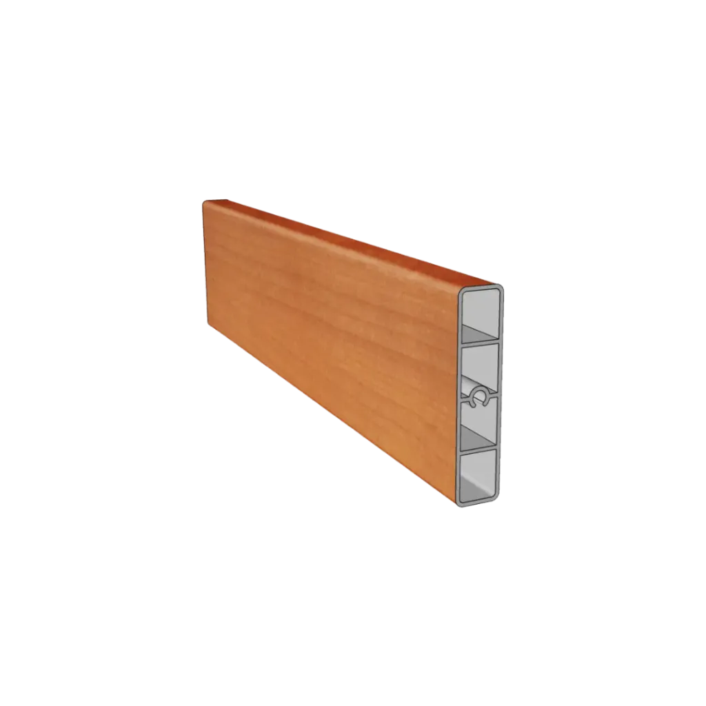An aluminium timber look extrusion in section view