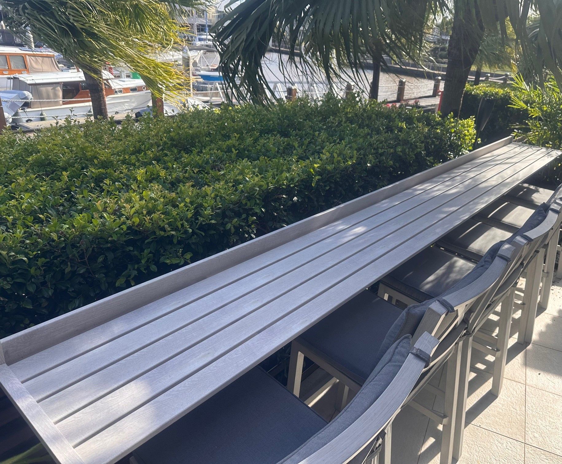 Gold Coast Custom Aluminium outdoor bar table Smoked Oak Timber finish