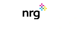 Nrg logo with black text and colorful plus sign graphic.