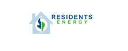 Logo for Residents Energy: a house outline with a flame inside and the words