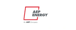 AEP Energy logo with a red square, gray text, and the tagline