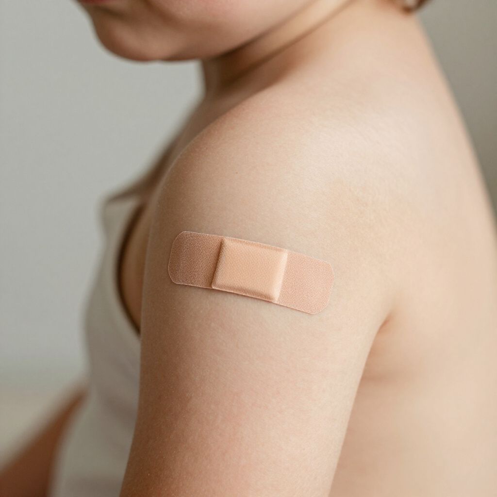 photo of baby with bandaid after immunization