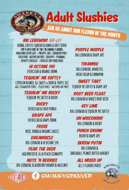 A menu for adult slushies at swanky goober