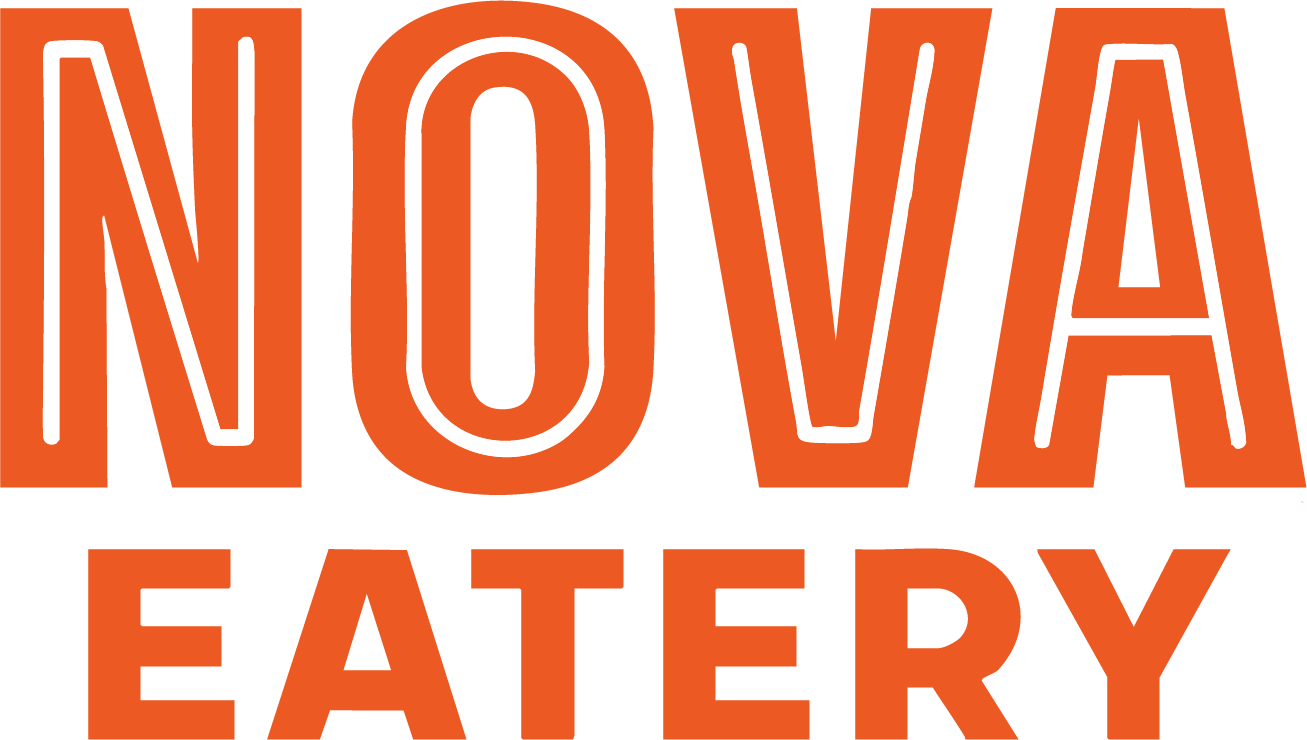 Orange &ldquo;NOVA EATERY&rdquo; logo on a white background