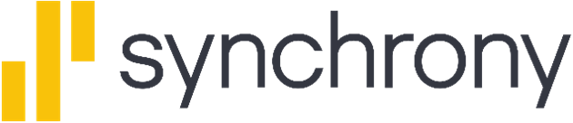 The word synchrony is written in black and yellow on a white background.