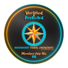 Black and teal circle badge with a compass rose. Text reads 