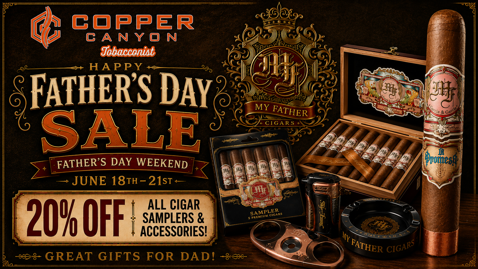 Father's Day Sale at Copper Canyon Tobacconist | 20% Off Cigar Samplers & Accessories