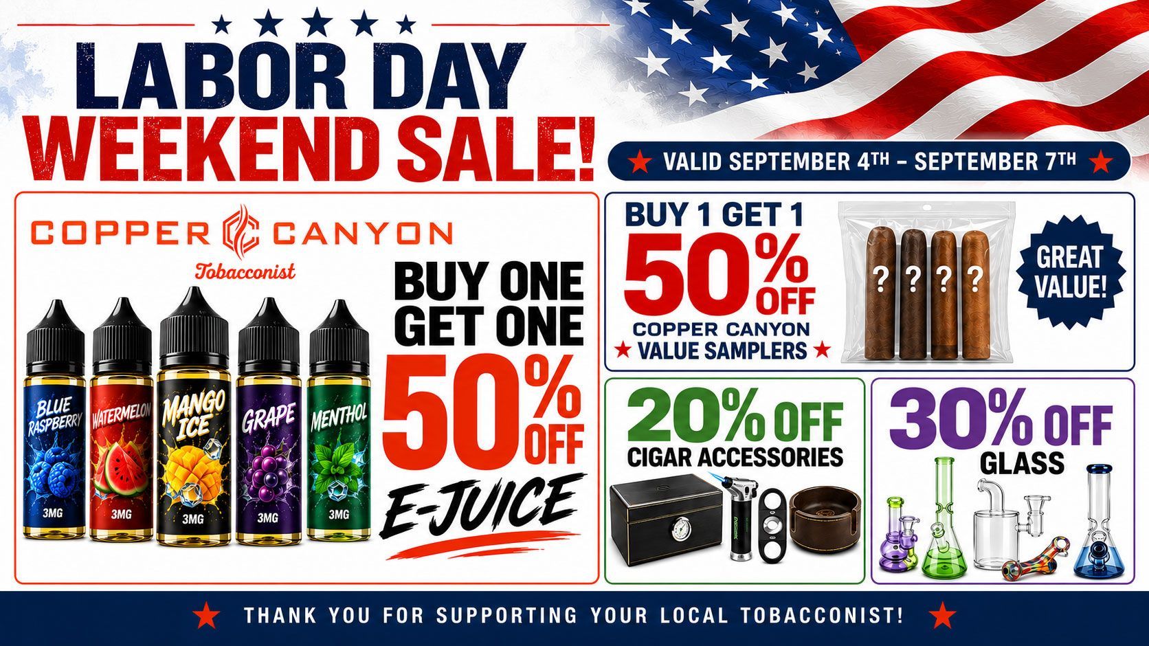 Labor Day Weekend Sale at Copper Canyon Tobacconist