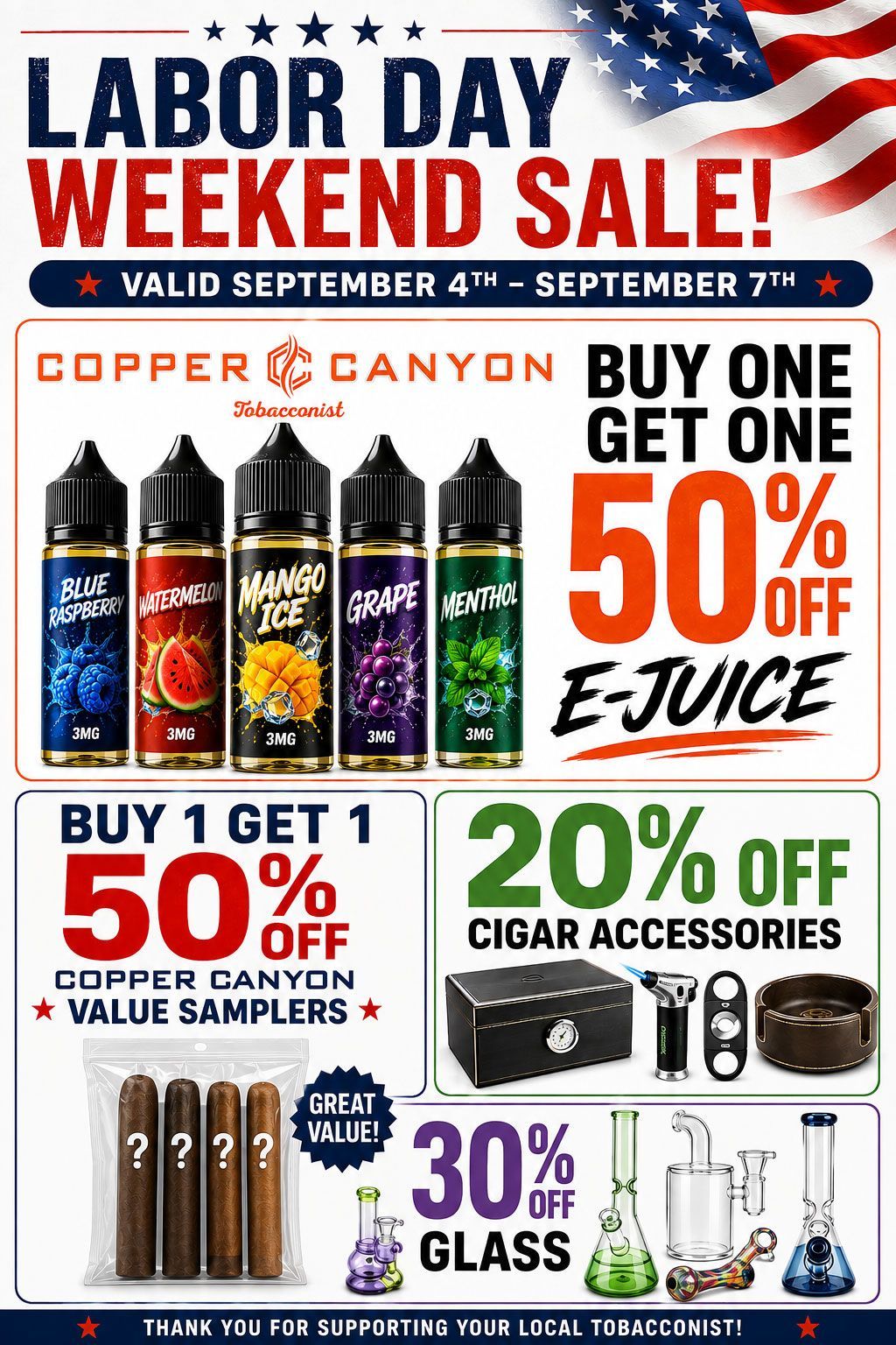 Celebrate Labor Day Weekend with Big Savings at Copper Canyon Tobacconist!