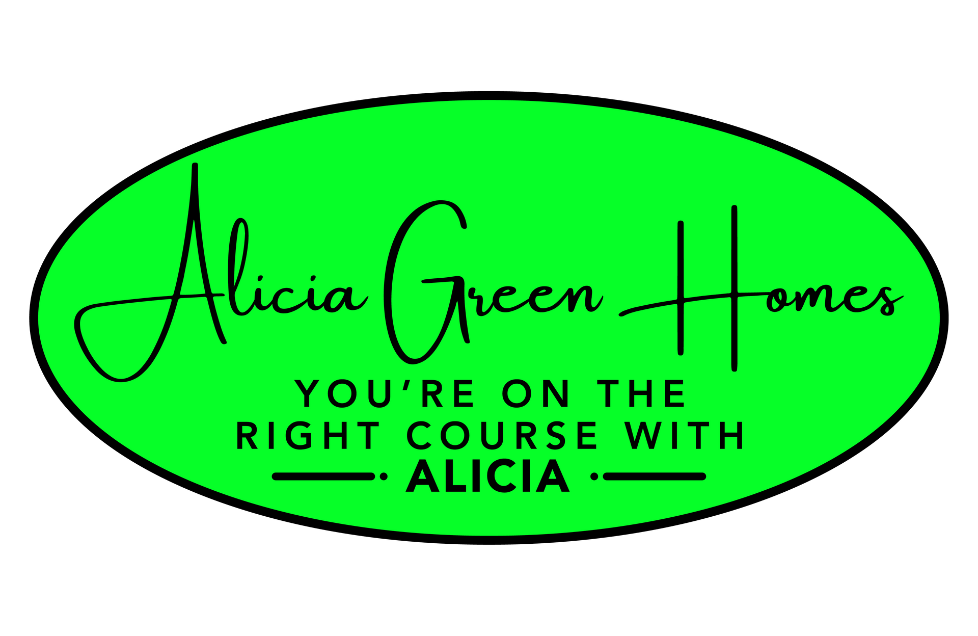 Green oval &ldquo;Alicia Green Homes&rdquo; logo with the slogan &ldquo;You&rsquo;re on the right course with Alicia.&rdquo;