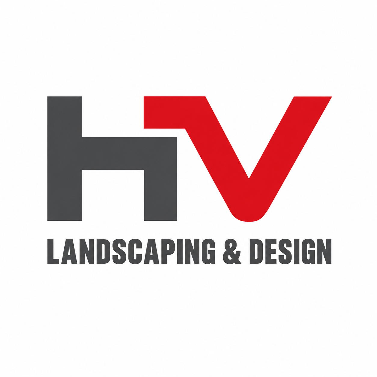 HV Landscaping & Design logo in gray and red text
