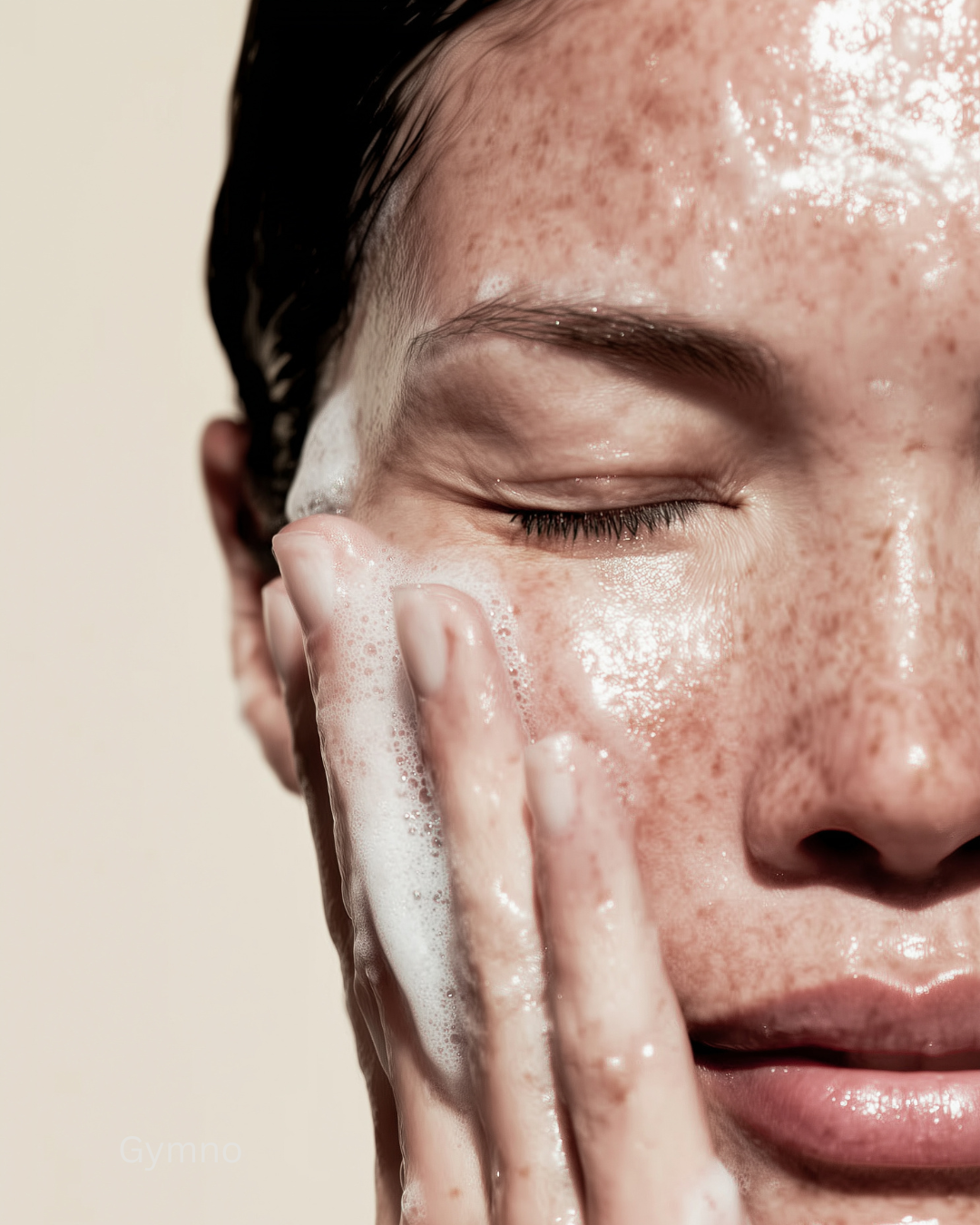 Woman cleansing her skin