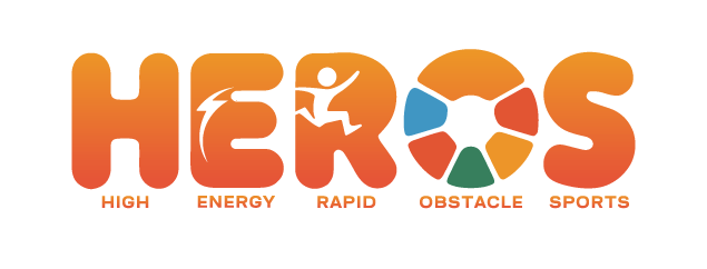 HEROS logo in orange, with each letter representing a word: High, Energy, Rapid, Obstacle, Sports.