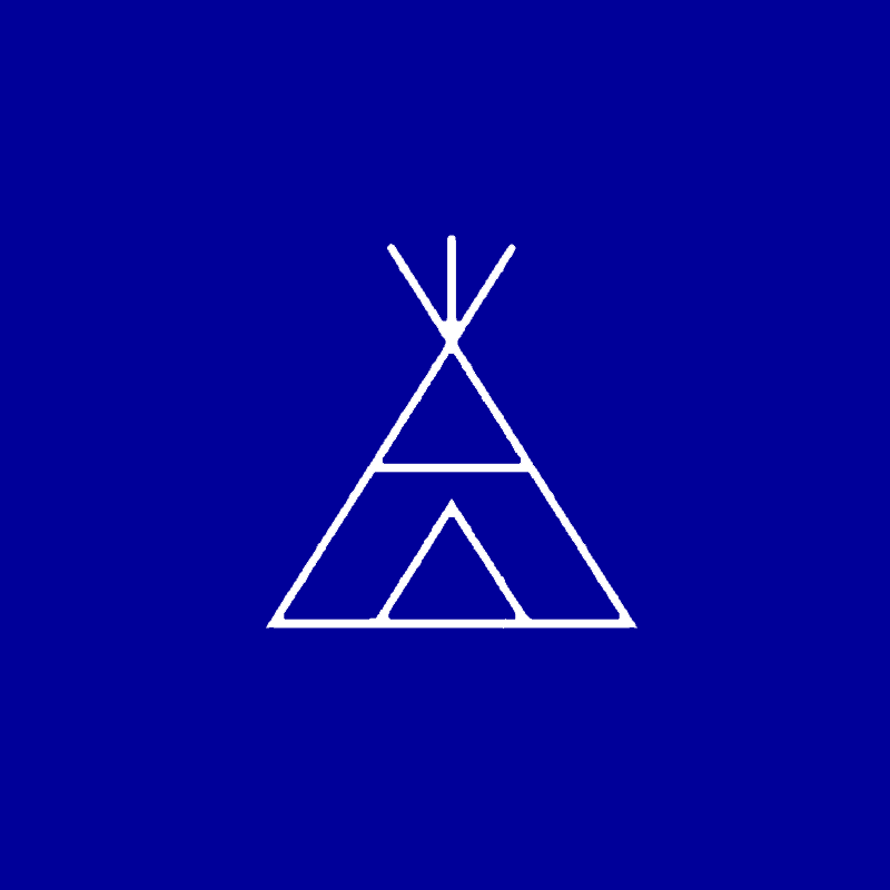 White geometric teepee on a blue background.