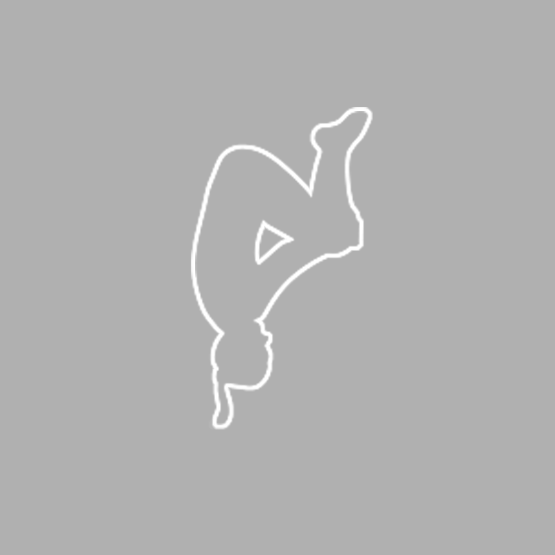 Silhouette of a person doing a backflip, outlined in white on a gray background.