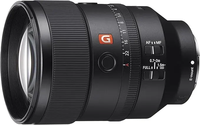 A close up of a camera lens on a white background.
