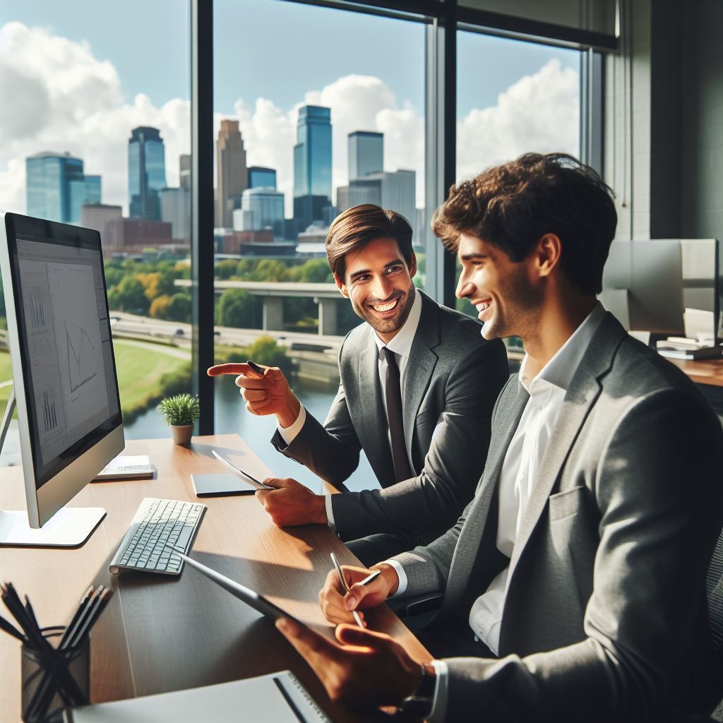 two men are sitting at a desk looking at a computer screen and thinking about cyber insurance readiness