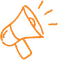 Orange line drawing of a megaphone, with sound lines emanating from it.