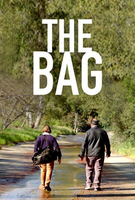 Two people walking on a road; title
