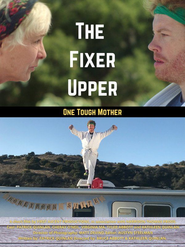 Movie poster: Woman and man looking at each other; another man running on a roof with arms outstretched, mountains in background.