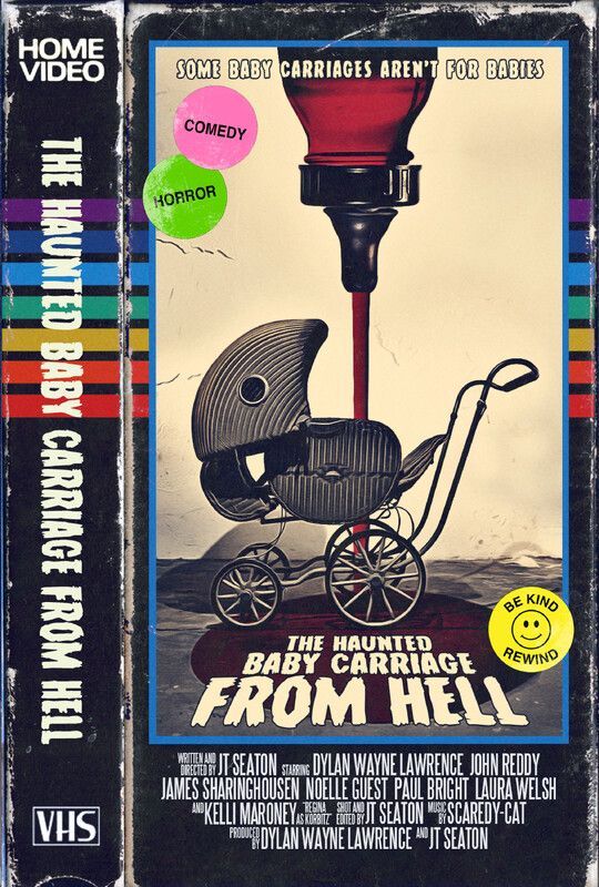 VHS tape cover: A baby carriage with blood pouring from a bottle, text reads