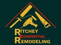 Logo for Ritchey Residential Remodeling featuring construction tools within a roof outline; text says 
