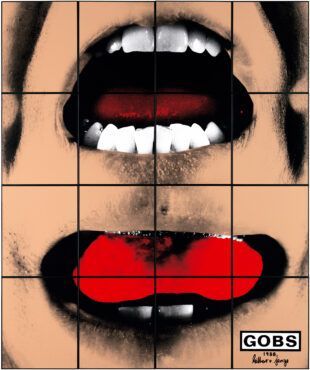 Quastel Associates | Open mouths; divided into grid. Top mouth white teeth, black inside. Bottom red mouth. 