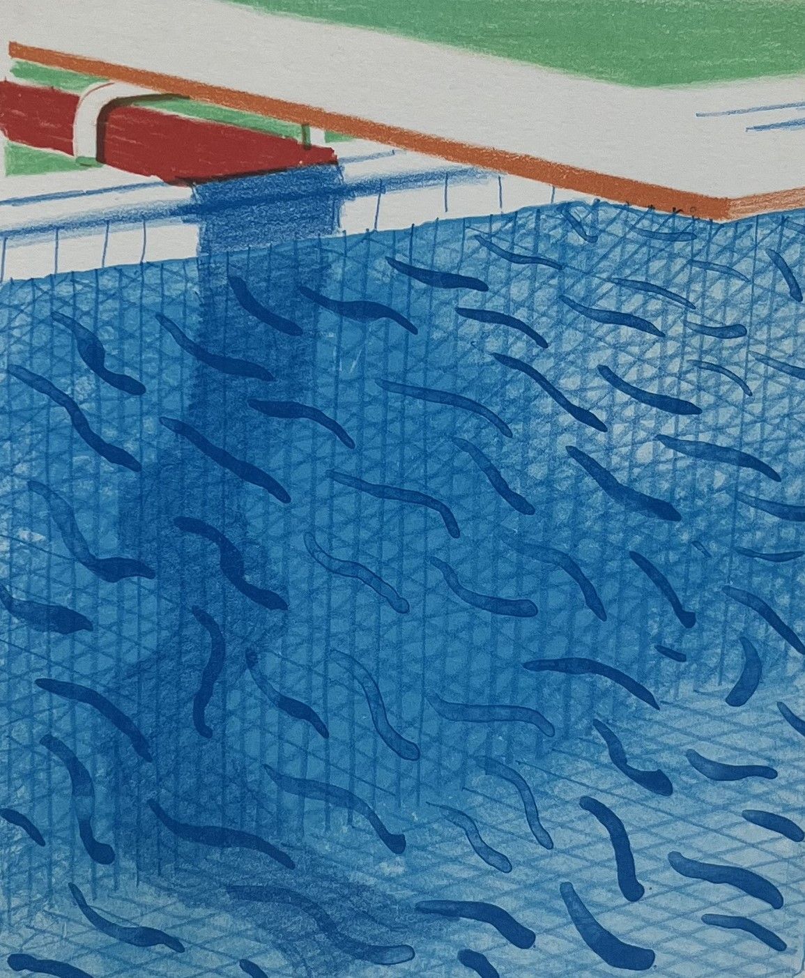 Quastel Associates Valuers | Pool with diving board; blue water with grid pattern, red diving board, green grass.