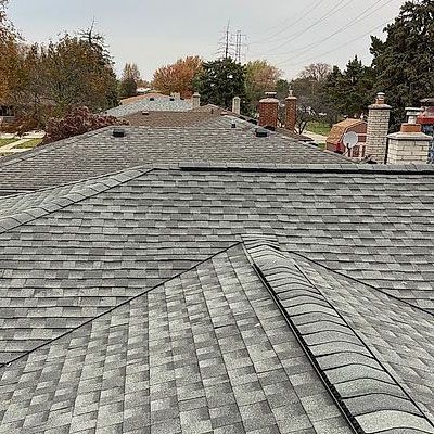 An aerial view of the rooftop of a residential building