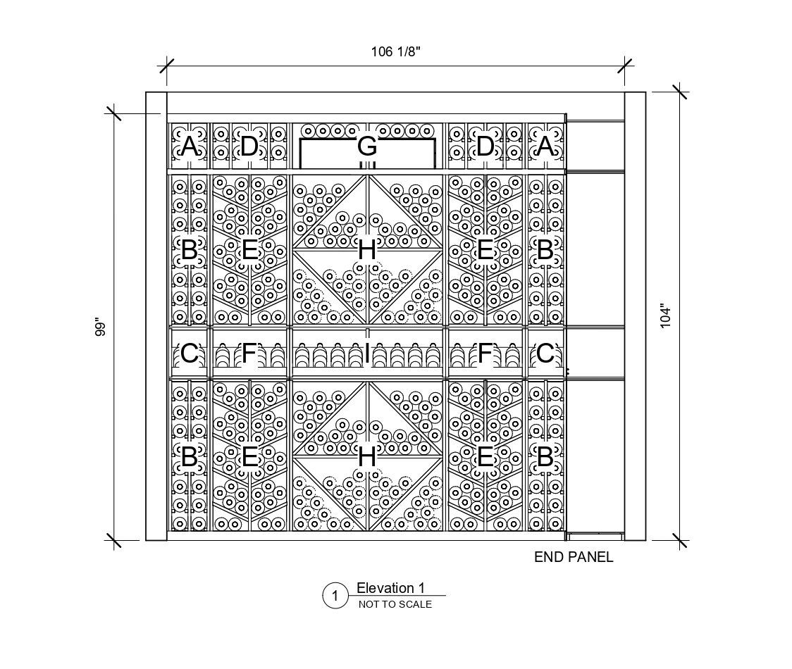 A black and white drawing of a building with a pattern on it.