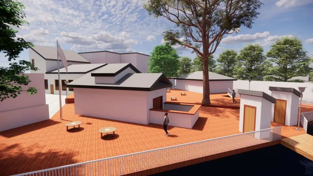 A 3d model of a modern house cut in half.