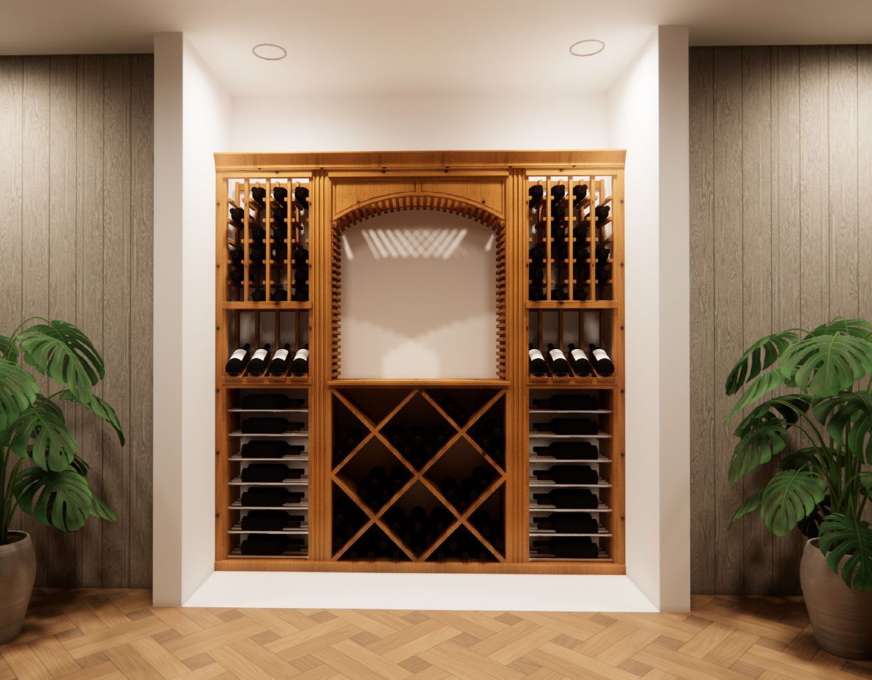 A wine cellar with a lot of wine bottles in it