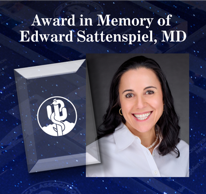 Award in Memory of Edward Sattenspiel, MD with smiling portrait and medical emblem on blue background