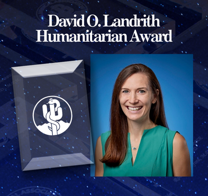 David O. Landrith Humanitarian Award graphic with trophy icon and portrait on a blue starry background