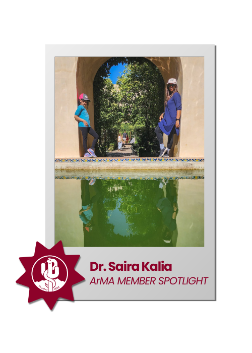Leah Sanford standing beside a poster display with a “BC” logo and “ATCA Member Spotlight” text