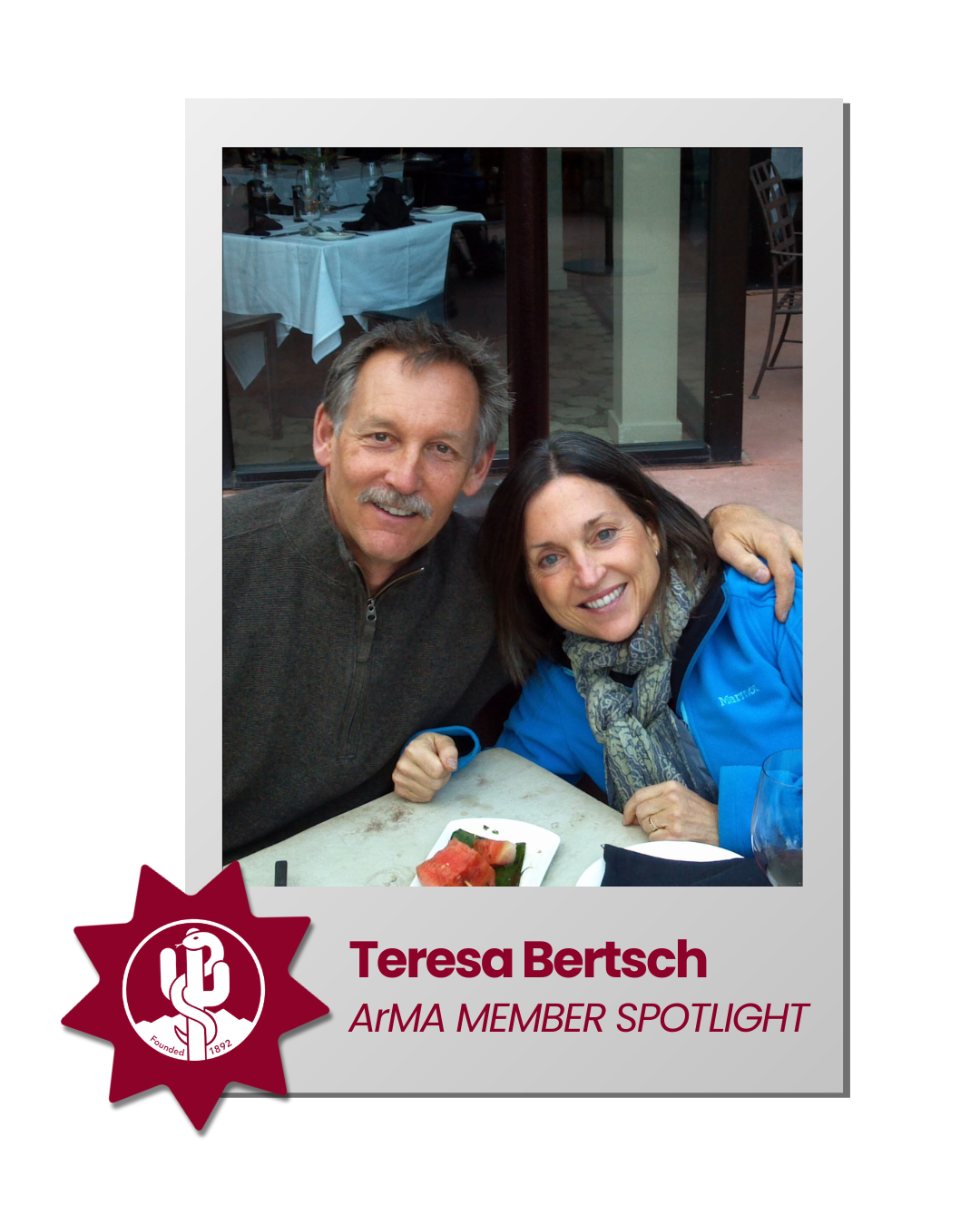 Leah Sanford standing beside a poster display with a “BC” logo and “ATCA Member Spotlight” text