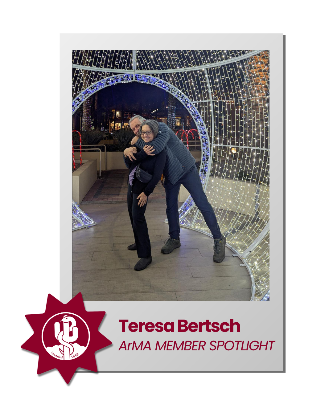 Leah Sanford standing beside a poster display with a “BC” logo and “ATCA Member Spotlight” text