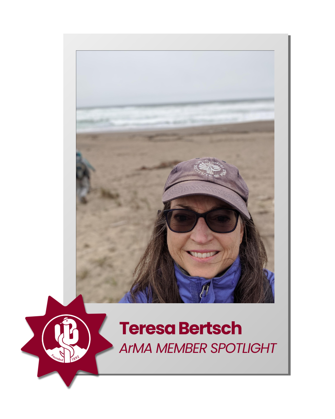 Leah Sanford standing beside a poster display with a “BC” logo and “ATCA Member Spotlight” text
