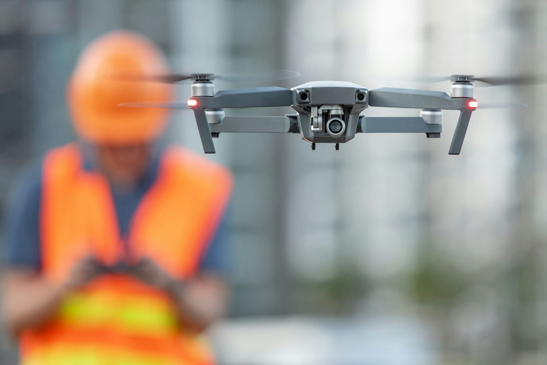 Drone and GPS surveying equipment used for engineering site capture