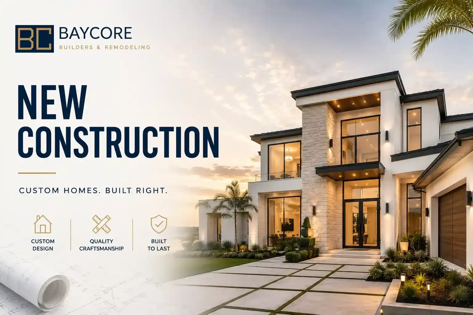Home Addition Contractor in Tampa showcasing a custom home extension and outdoor living space by Baycore Builders.