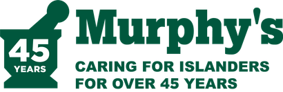 Murphy’s logo in green and white with “45 years” and the tagline “Caring for Islanders for over 45 years”