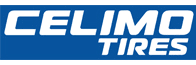 Celimo Tires logo in white text on a blue background