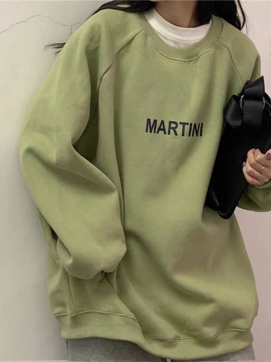 秋冬女款 加絨 衛衣 圓領衛衣 大學T ins潮T 休閒上衣 Women’s Autumn & Winter Fleece-Lined Sweatshirt Crew Neck Sweatshirt / College Style Pullover / Trendy INS-Inspired Casual Top