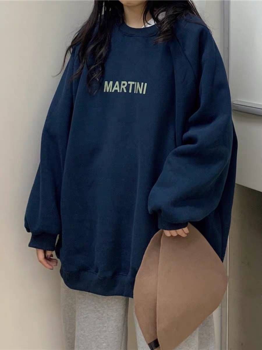 秋冬女款 加絨 衛衣 圓領衛衣 大學T ins潮T 休閒上衣 Women’s Autumn & Winter Fleece-Lined Sweatshirt Crew Neck Sweatshirt / College Style Pullover / Trendy INS-Inspired Casual Top
