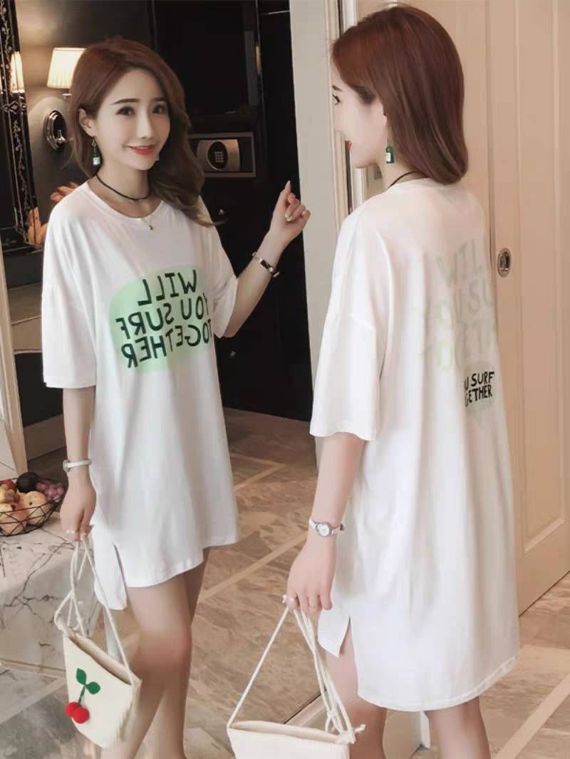 韓版字母寬鬆上衣白色 休閒洋裝 睡衣 外出洋裝 白色 女生洋裝 上衣 長版上衣 外出服 休閒服 韓版