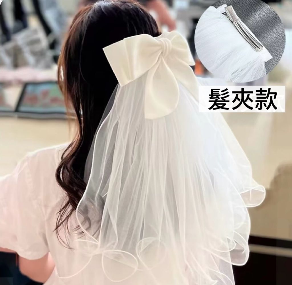 婚禮頭紗 白鹿同款 雙層 大蝴蝶結款 有髮夾髮梳兩款可選