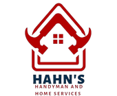 Red house-shaped logo with tools and text &ldquo;Hahn&rsquo;s Handyman and Home Services&rdquo;