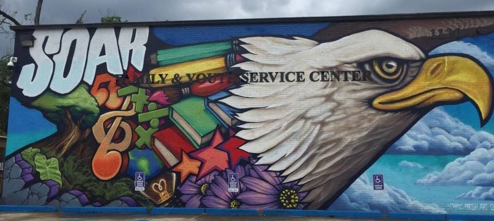 Mural of an eagle with the word 