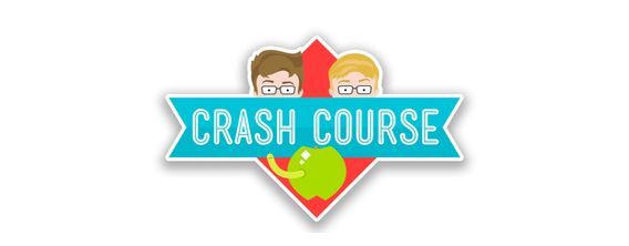 Crash Course logo with two cartoon heads, a banner reading